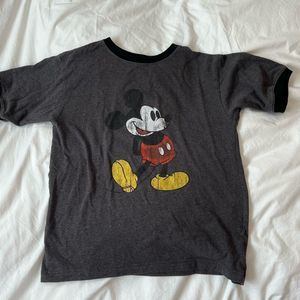 DisneyWorld Classic ringer tee shirt Mickey Mouse. Dark heather gray. Youth Lg